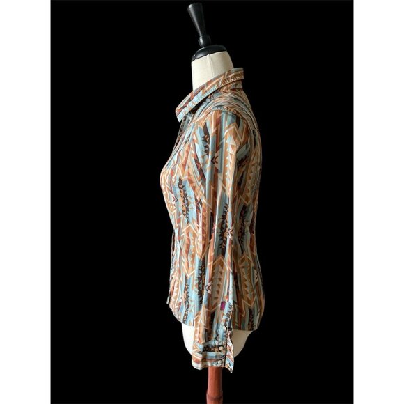 Rodeo Western Aztec Snap Shirt With Long Sleeves Snap Closures Size S - Picture 2 of 9